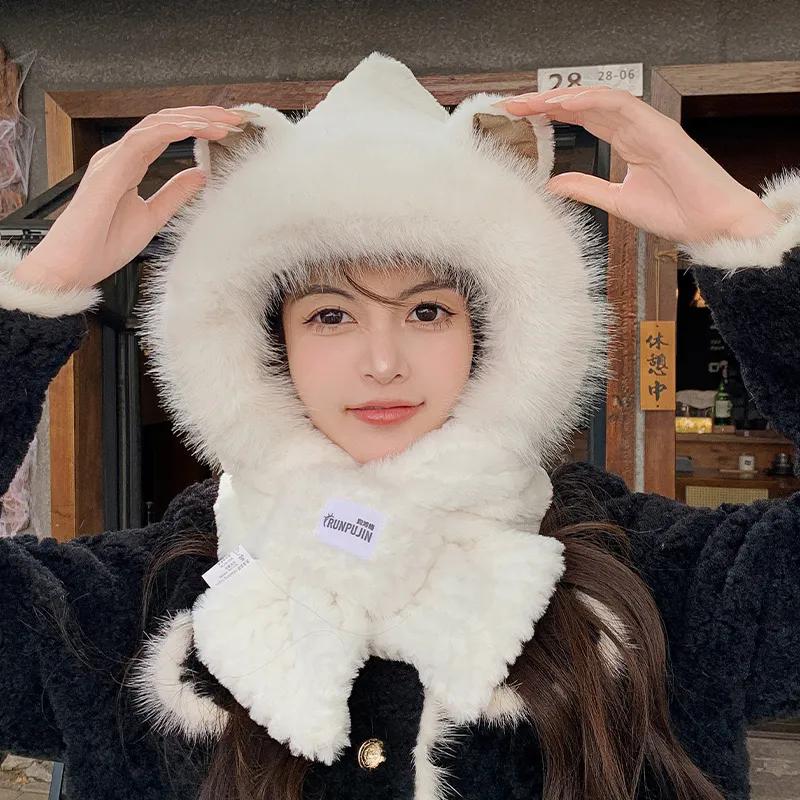 WTEMPO Autumn Winter Thick Warm Windproof Cold-proof Cute Scarf Hats Women's Outdoor Cycling Walking Large Scarf Hats