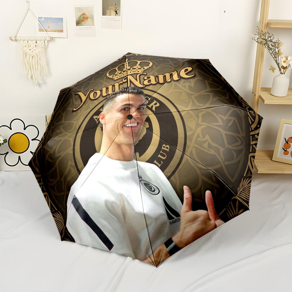 Cristiano Ronaldo Customizable Name Umbrella Compact Travel Automatic Umbrella Compact 8-Rib Lightweight Durable Plastic Iron All-Season Travel