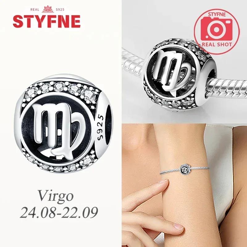 Genuine Copper White Twelve Zodiac Signs Simple Pisces Scorpio Bead Fits Bracelets Women DoItYourself Birthday Beautiful Gifts Accessory
