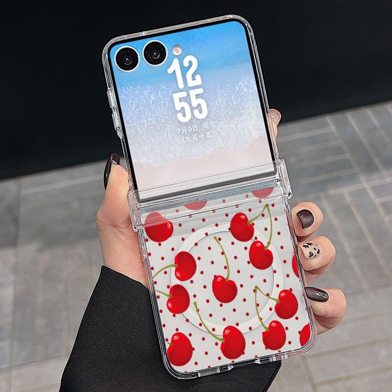 Lovely Cherry Fruits Print Case For Samsung Galaxy Z Flip 8 7 FE 6 5 4 Flip7 Flip6 Flip8 Hinged Magnetic For Magsafe Hard Folding Phone Cover