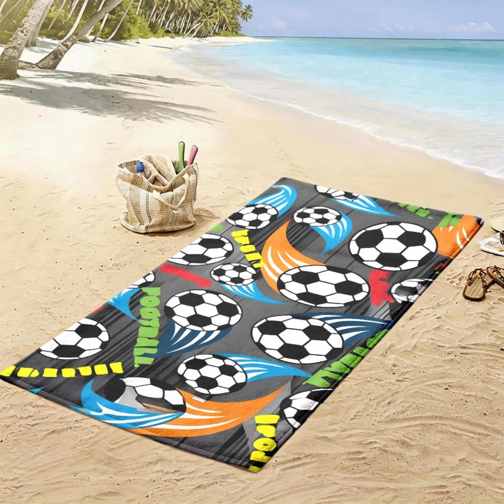 Football Pattern Beach Towel Soft Durable Portable Microfiber Towel for Beach Camping Swimming Pool Summer Vacation Party Travel