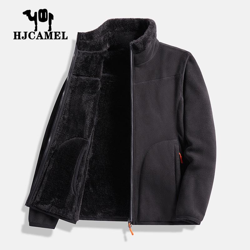 Dámská oboustranná bunda z velbloudí vlny Huagang - Podzimní/zimní silný kardigan z korálového fleecu