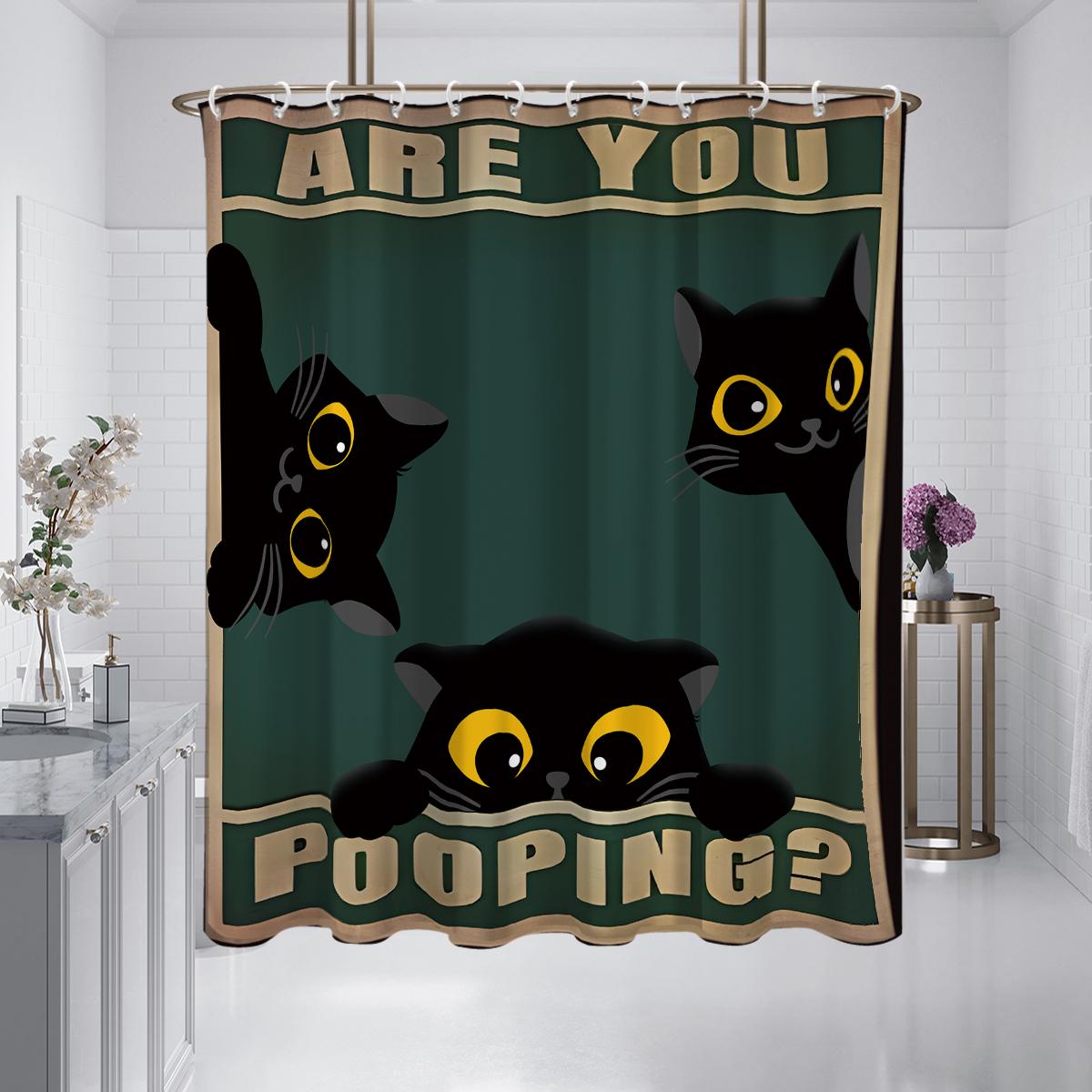 

1 шт. милая занавеска для душа с принтом черного кота, водонепроницаемая, моющаяся, с 12 крючками, для ванной, душа, ванны, для дома 180x180cm