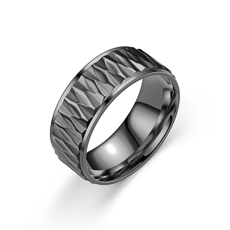 Men's Fashion Rhombus Carved Titanium Steel Ring - High-End Cold Style, Couple's Jewelry