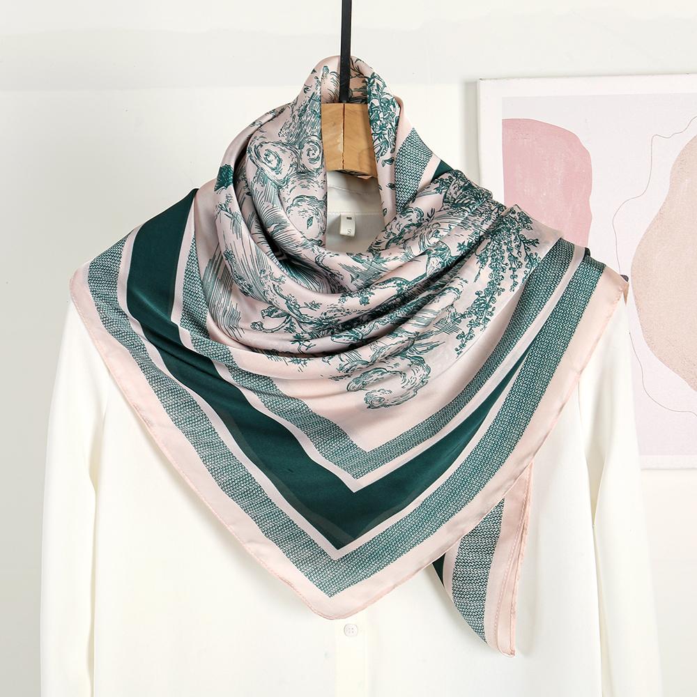 110*110cm Floral Silk Shawl Stoles Premium Square Scarf Soft and Skin Friendly Comfortable Ladies Square Scarf Shawl