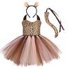 Baby Girls Halloween Animal Cosplay Costume Kids Forest Theme Giraffe Cows Tiger Leopard Zebra Print Tutu Dress Birthday Party