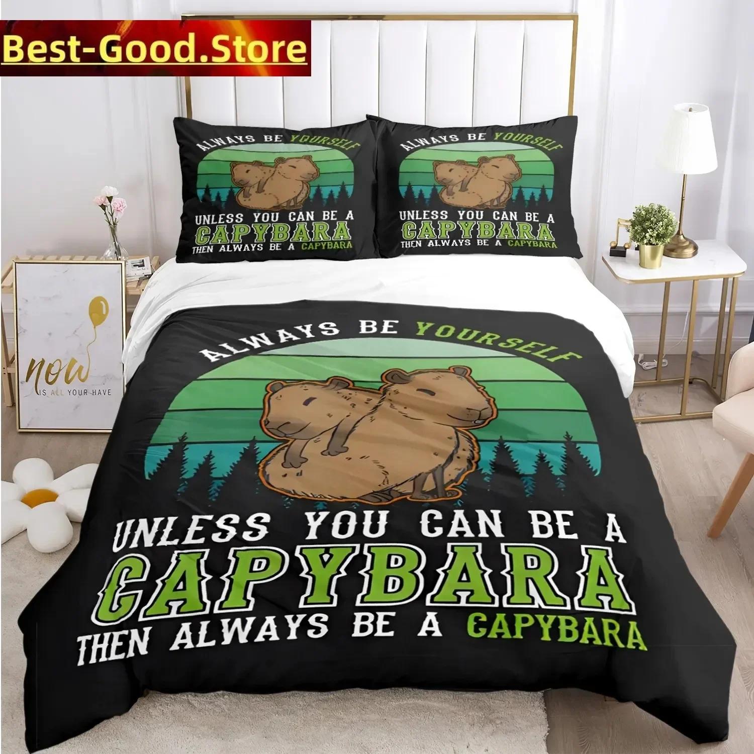 

Funny Capybara Anime Duvet Cover Kawaii Animals Bedding Set Soft Quilt Cover Full Size Cute Boy Teens Bedroom Decoration EU Single(135*200cm)3pcs