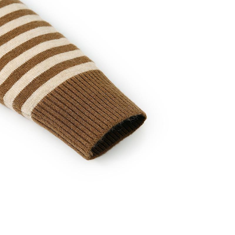 Elegant Women's Striped Knit Sweater with Turn-Down Collar - Versatile Fall Fashion for Moms