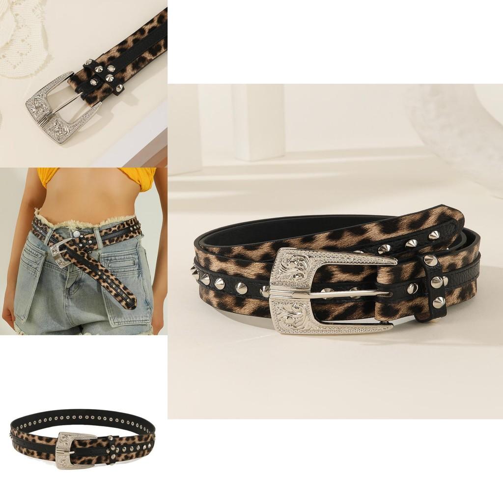 Fashion Leopard Print Pattern Rhinestone Metal Buckle Decoration Women Wide Belt For Streetwear Fashion