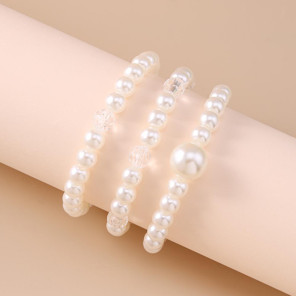 3pcs/set Elegant Stretch Crystal Pearl Beaded Bracelet for Women Girls Handmade Summer Beach Jewelry Gifts