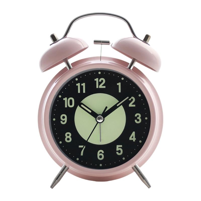Classical Double Bells Metal Alarm Clock Quiet Nonticking Bright Night Lamp Dials Bedroom Clock for Heavy Sleepers