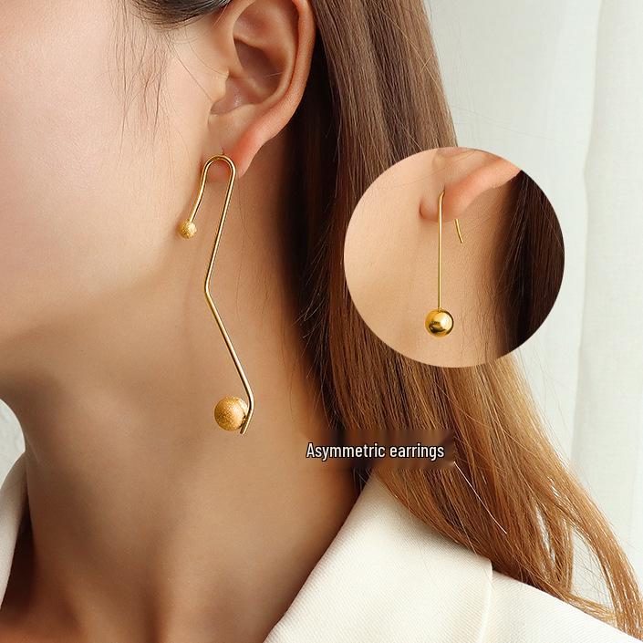 Personalized Irregular Gold Sand Handmade Titanium Steel Stud Earrings F436