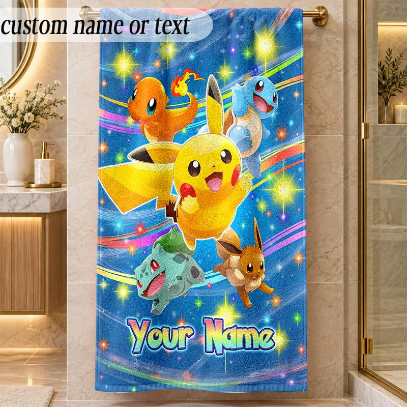 Beach TowelPokémon Custom Name Text Personalized Soft Towel for Beach Pool Indoor Home Decor Gift