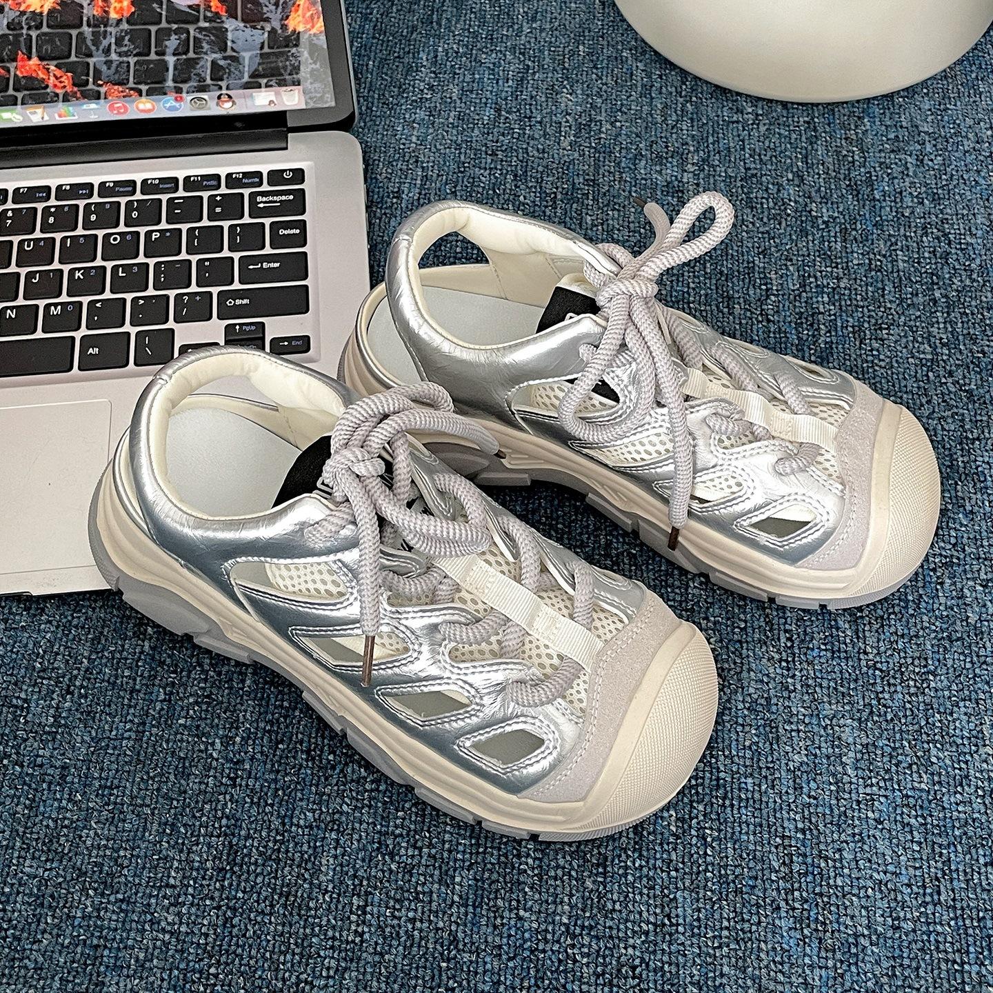 

Трендовые серебристые дышащие кроссовки на платформе для увеличения роста женские 2025 новые летние повседневные ретро с юбкой одинарная обувь 40 серебряный