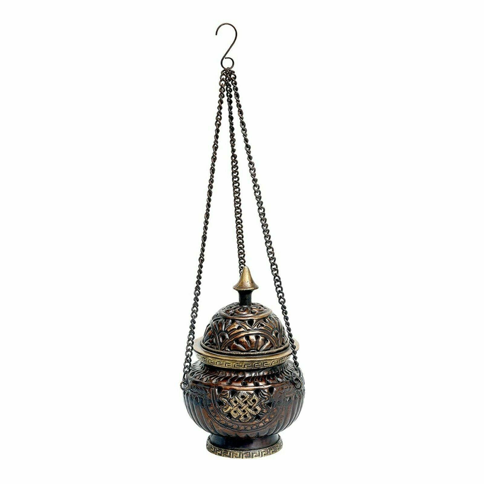 Brown Brass Antique Finish Hanging Incense Burner AN1174