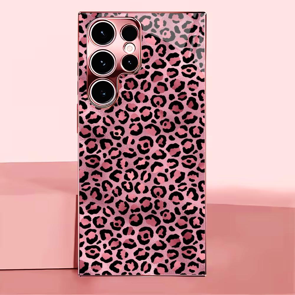 Lady leopard print Madam pink Glass PhoneCase for Samsung Galaxy S26 S25 S24 S23 S22 S21 FE Ultra Plus Dropresistant Female