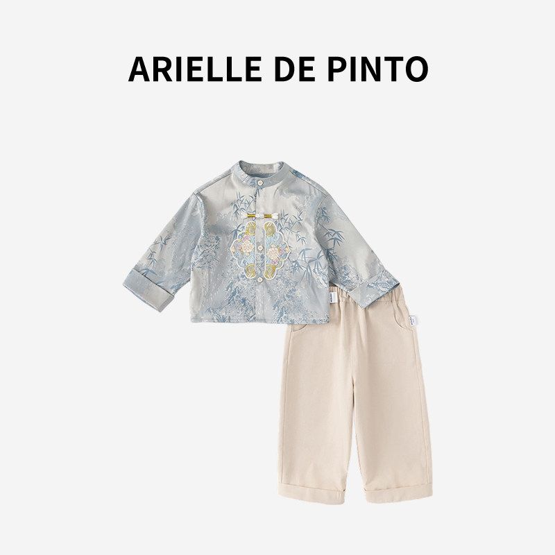 France s Arielle De Pinto2026 New Spring and Autumn Style Boys  Hanfu Chinese Style New Chinese-Style Suit and Formal Wear Blue 140