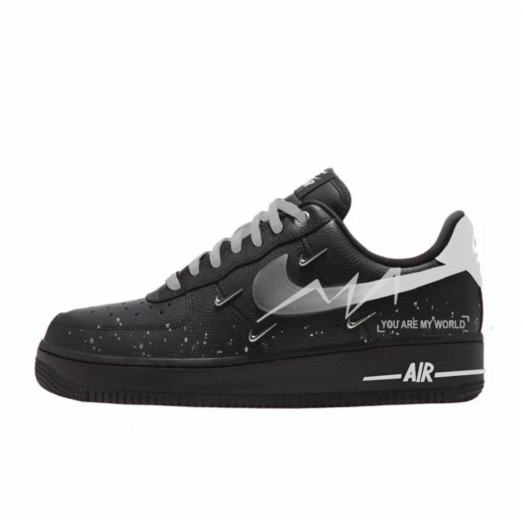 Nike Air Force 1 Abrasion Resistant Low top Skateboard Shoes Women's Black Gray HQ1180-001(Team352-)