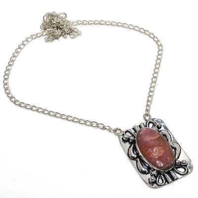 Natural Rhodochrosite Gemstone Handmade 925 Sterling Silver Necklace 18" o2F35