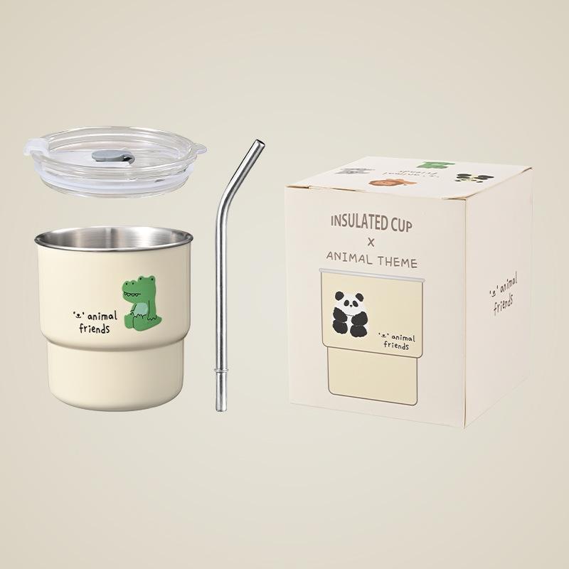 

304 Stainless Steel Mug with Transparent Lid and Straw Coffee Milk Tea Juice Water Mug For Home School Office Camping Gift 450ml
