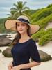 Womens Extra Large Wide Brim Straw Sun Hat With Black Bowknot Ribbon For Beach Summer Vacation