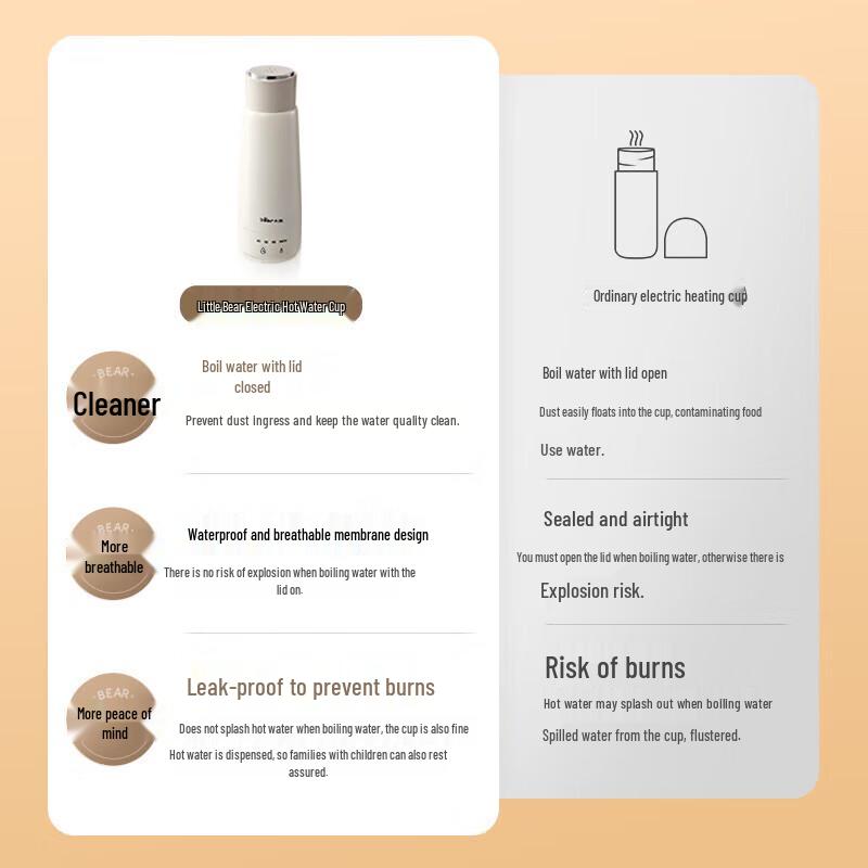 Bear Portable Electric Kettle & Thermos Mug CN plug (adapter included)