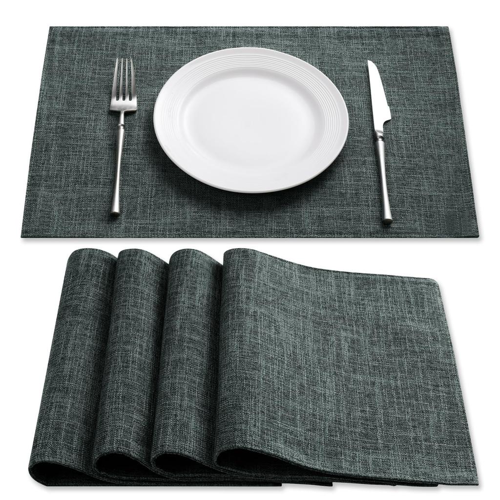 Romanstile Stylish Japanese Easy to Perfect for Set of Dark Gray Placemats, Cotton-Linen Fabric, Double-Layered Stitching, Style, Non-Slip, Insulated,