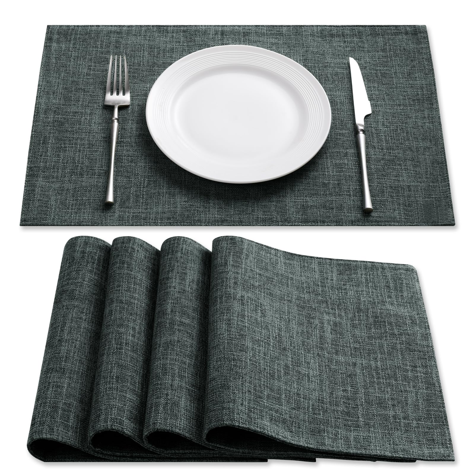 

Romanstile Stylish Japanese Easy to Perfect for Set of Dark Gray Placemats, Cotton-Linen Fabric, Double-Layered Stitching, Style, Non-Slip, Insulated,