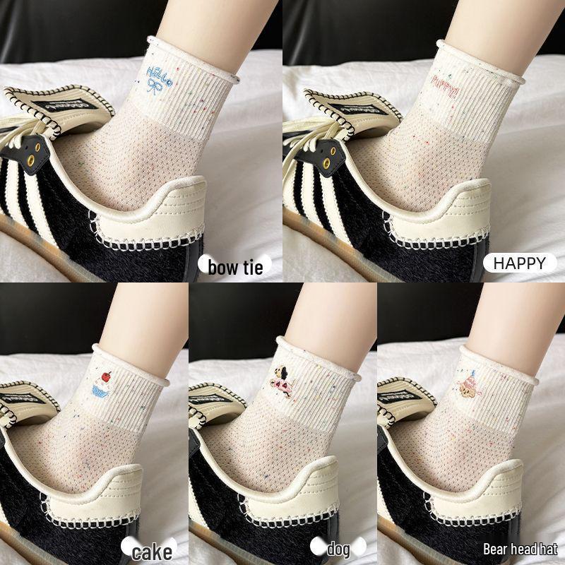

Women s Trendy 2025 Cartoon Cotton Socks: Breathable, Turn-Down, Mid-Calf, Summer Style. Happy