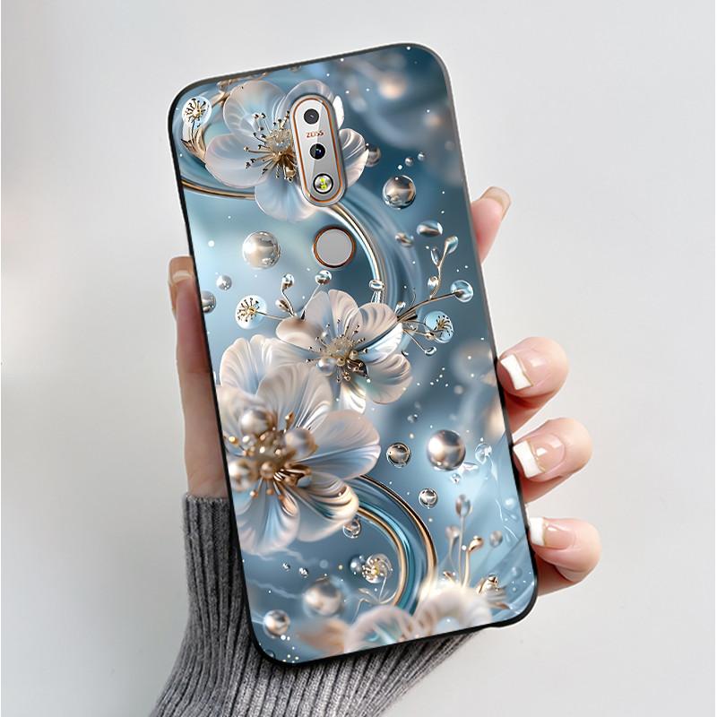 Printing Pattern Case For Nokia 7.1/Nokia 7 Plus Fundas Nokia7 Cover Soft Silicone Black Shell Cute Flower Cartoon Casing Coque