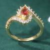 Fashion Sparking Red Synthetic Zirconia Golden Plated Ring for Women Gorgeous Elegant Banquet Bridal Wedding Jewelry Accessories