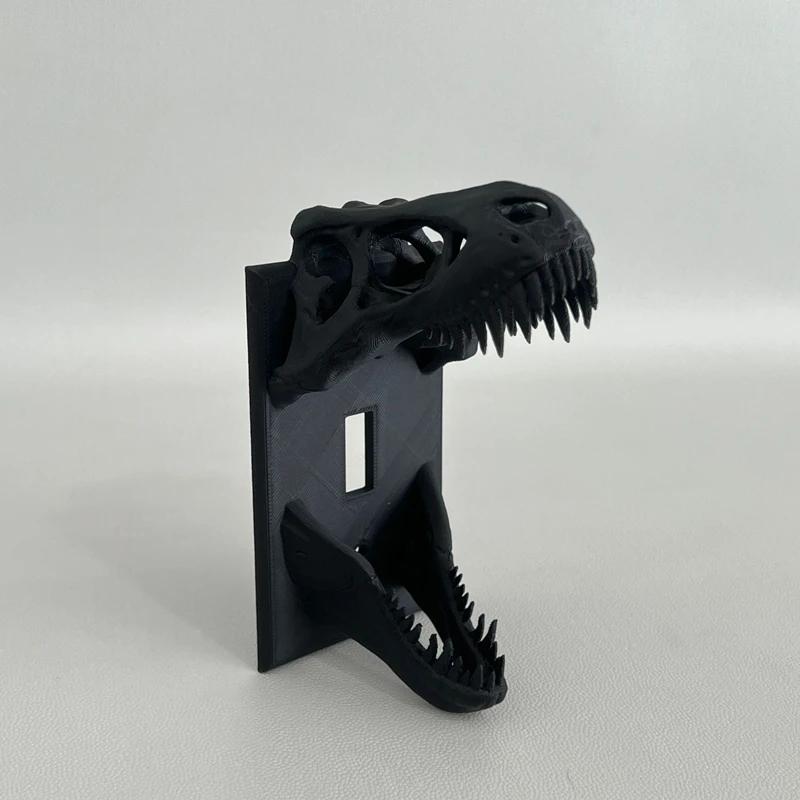 3D Kryt vypínače s dinosauří lebkou a ostrými zuby, Snadno instalovatelný dekorativní panel do dětského pokoje, Akcent do ložnice s hororovým motivem