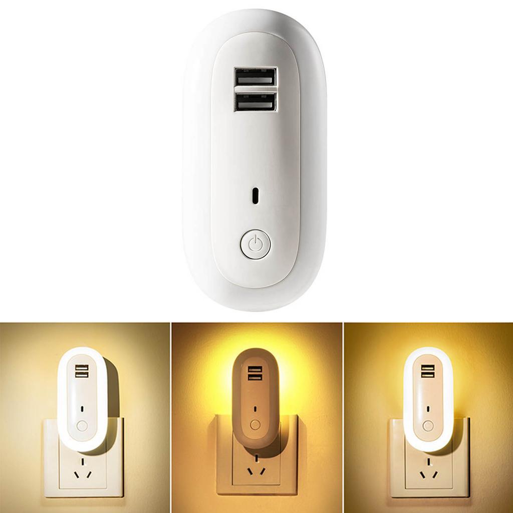 Night Lights Plug Into Wall LED Wall Bedside Lamp with 2 USB Charging Ports Adjustable Brightness