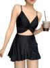 Monokini Swimsuit One Piece Flare Skirt Swimdress Camisole Straps Drawstring Padded No Wires DN6 Lelia [ISLAYCAOLILA] Women's (M, Black)