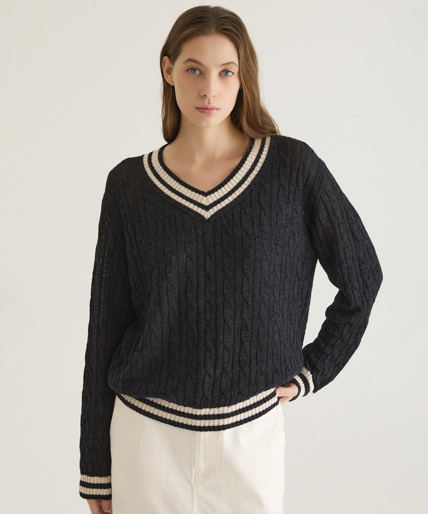 Oteumilkape Cable V-Neck Knit - Navy