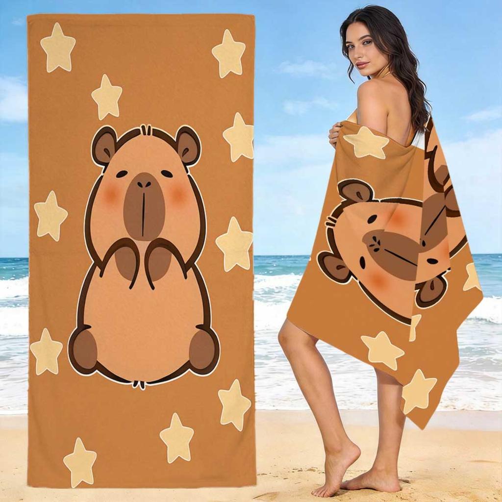 1pz Asciugamano da Spiaggia Capibara Stella, Marrone Caldo Kawaii, Microfibra Asciugatura Rapida, Ideale per Spiaggia Piscina Campeggio Yoga Estate All'aperto