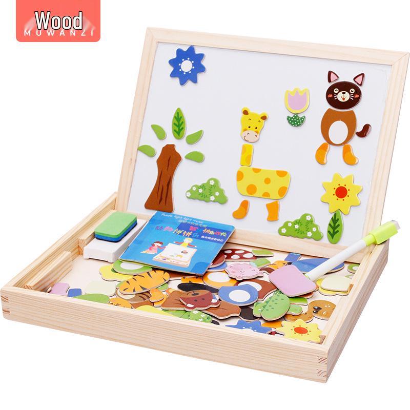 

Детский магнитный деревянный пазл с животными и доска для рисования – Двусторонняя развивающая игрушка