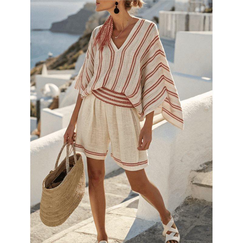 16 European and American summer printed beach blouse vacation casual bikini beach bat sleeve set