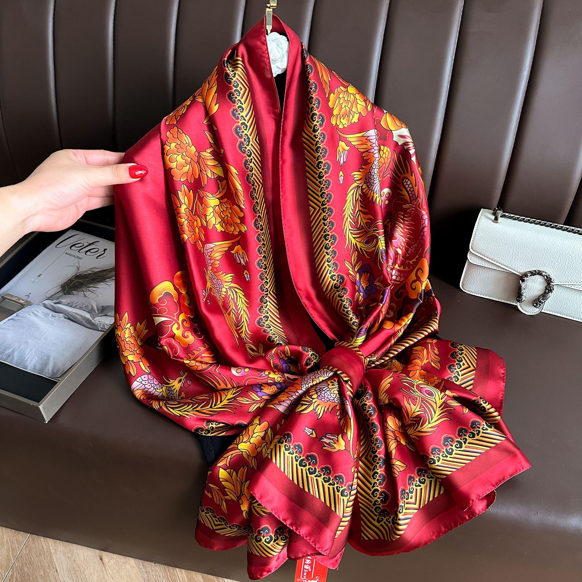 Damen 180*90cm Chinesischer Stil Weiche Seidenschals Damen Schal Hijab Wickeltuch Foulard Bandana Schal Strand Pareo
