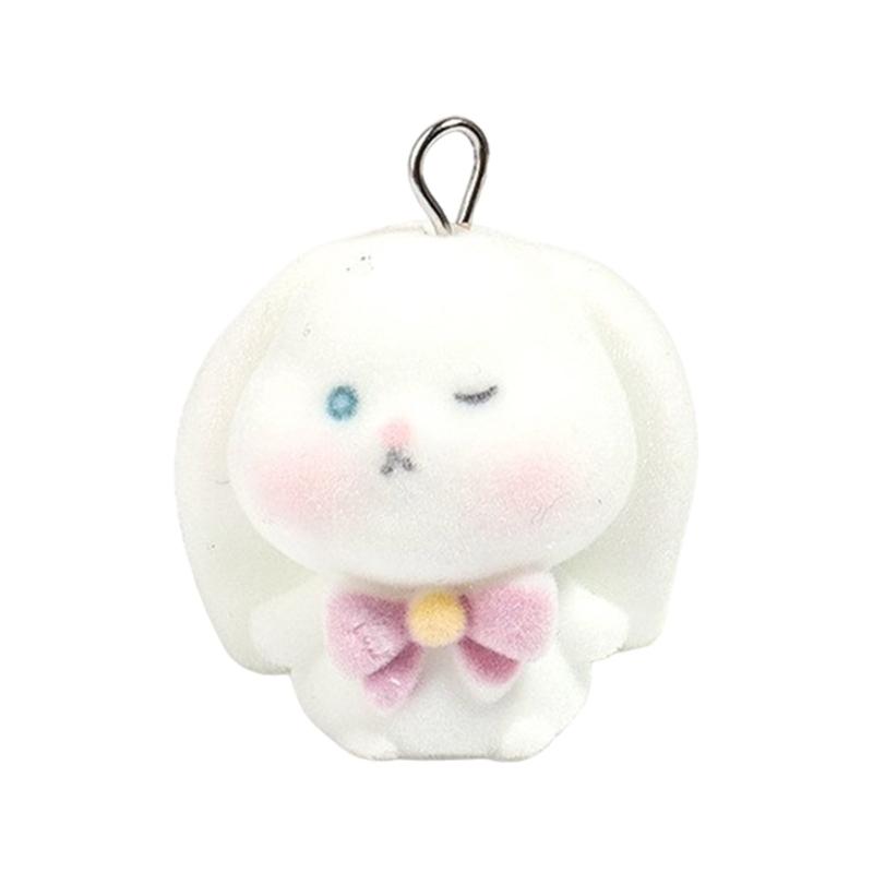 Fashionable Flocking Sturdy Resin Rabbits Charm for Craft Supplies Customizable Lovely Animal Pendants Daily Use