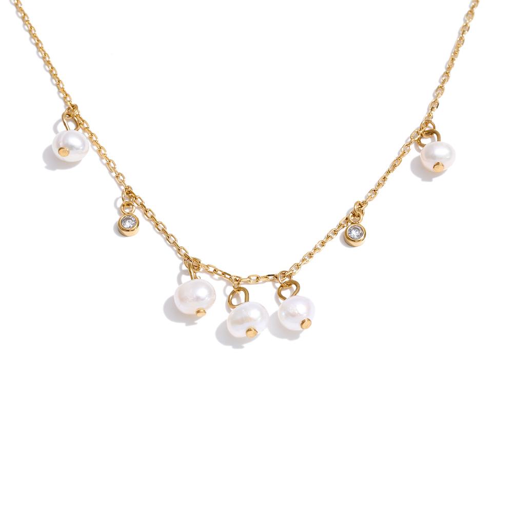 

Yhpup Stainless Steel Natural Pearl Zirconia Drop Charm Necklace Popular Exquisite Aesthetic Premium Jewelry Recommend