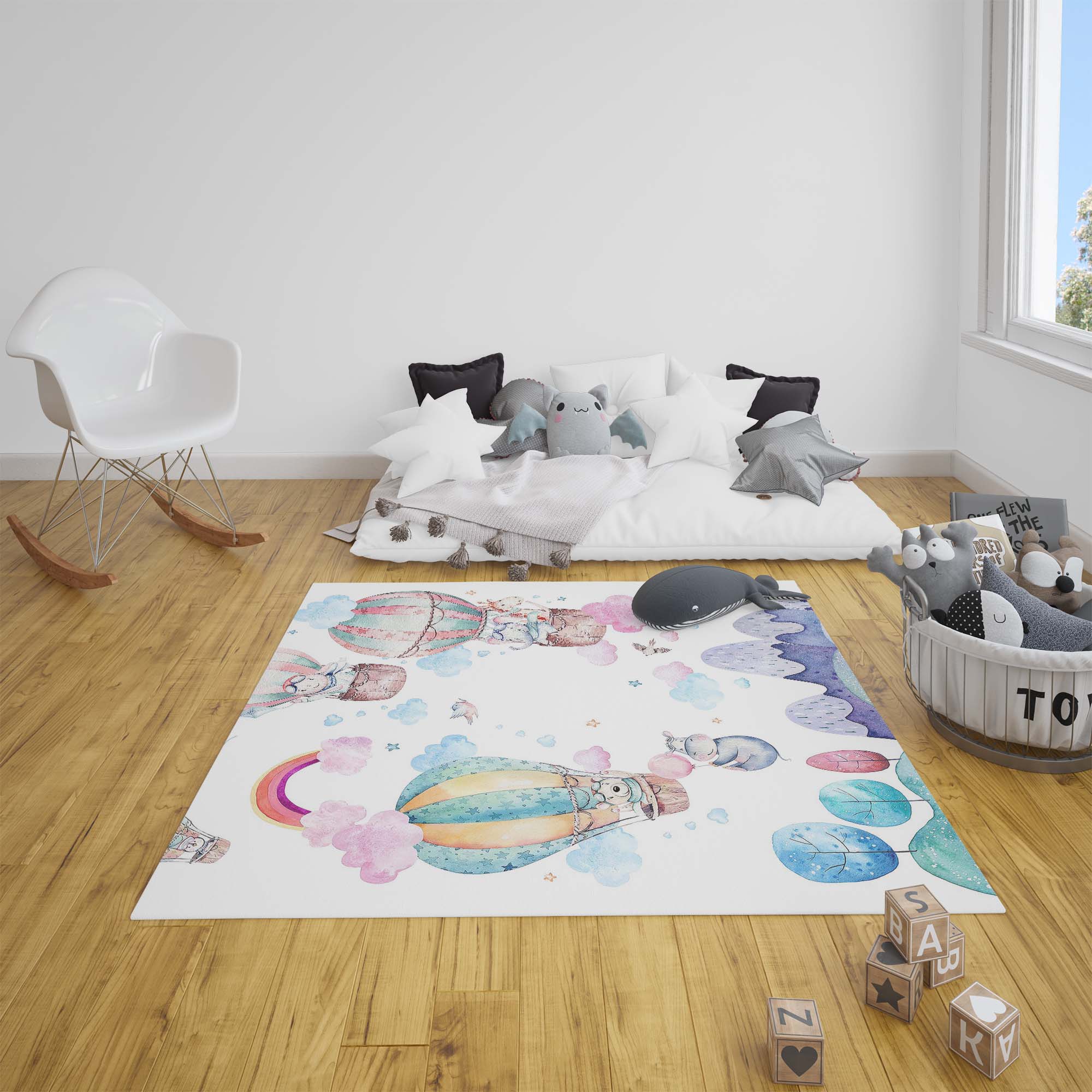 

Декоративный современный тонкий устойчивый к пятнам рисунок воздушного шара, забавный моющийся хлопковый машинный тканый коврик для детей 40 x 60 cm