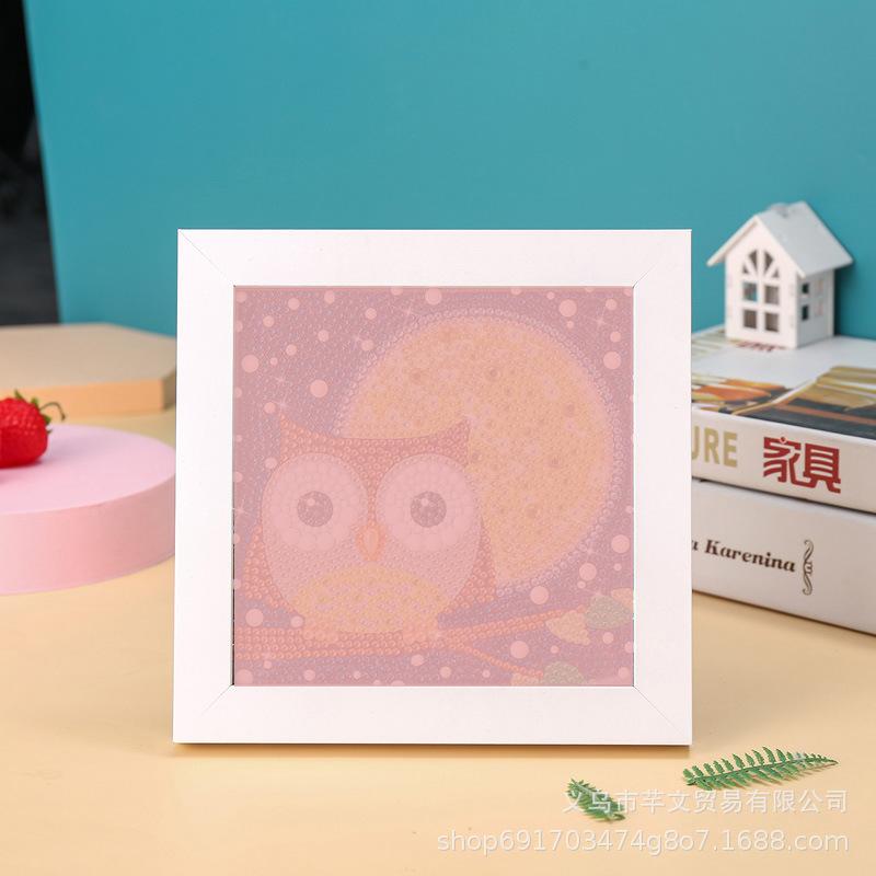 New Diy Diamond Painting Solid Wood Photo Frame Boxed Diamond Sticker Owl Cartoon Hand-Pasted Diamond Painting