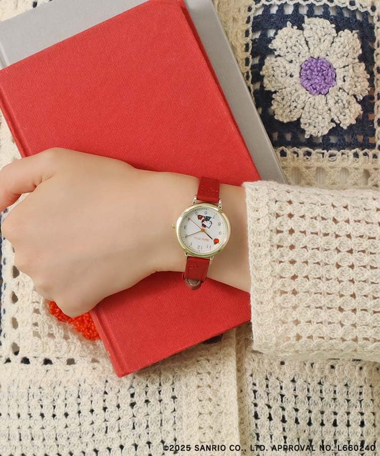 Bleu Bleuet Hello Kitty Ribbon Embossed Watch (Red)