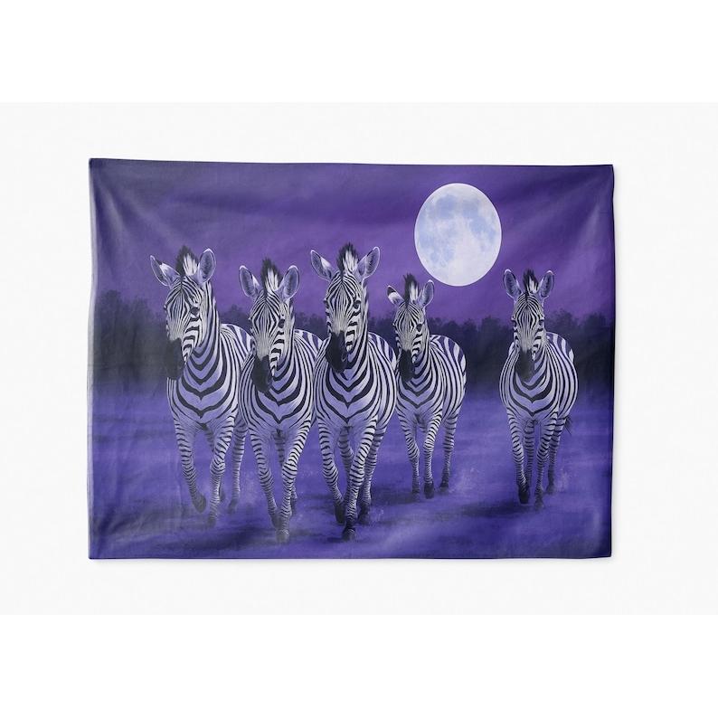 Zebra herd under the full moon tapestry 75x100 чёрный