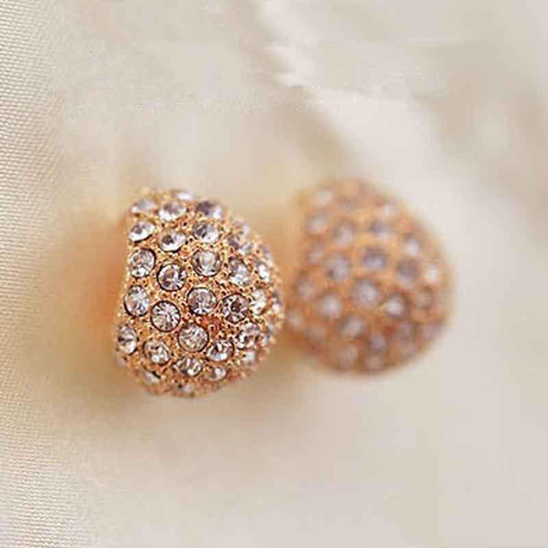 Fashion Korean Womens Style Crescent Moon Rhinestone Shining Stud Earrings