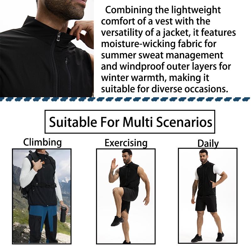Men Sauna Suit Zipper Design Tummy Control Vest Sleeveless Stand-up Collar Shapewear Sweat Multi-functional Jacket Heat Trapping Body Shaper
