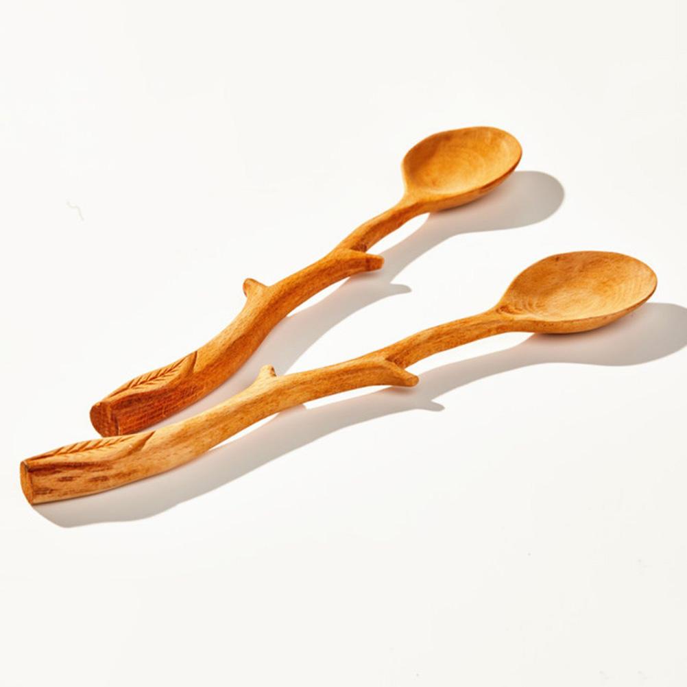 Japanese Style Beech Spoons Branch Shape Long Handle Scoop Coffee Stirring Spoon Tableware Wooden Spoons 23.50X2.00X1.00CM жёлтый