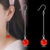 12MM Red Cat's Eye Stone, Silver Earrings