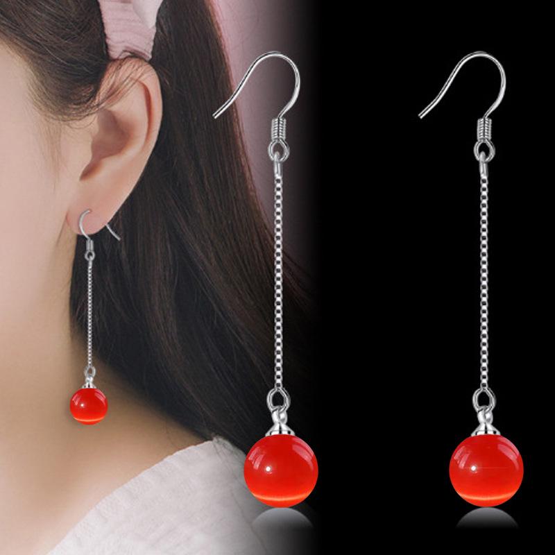 Summer 2024 Green Agate & Yellow Cat's Eye Stone Pink Gem Earrings for Women